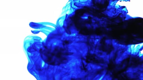 Abstract Blue Ink Blooming on White Background