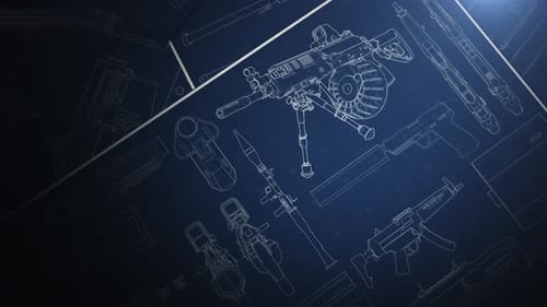 Animated Technical Blueprints of Military Weapons Background