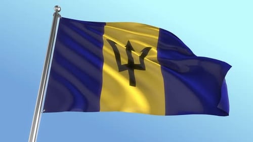 Barbados Flag Waving Seamlessly Against Blue Sky