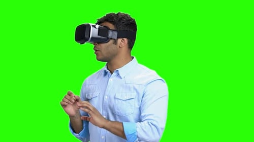 Man Wearing VR Headset Experiencing Virtual Reality