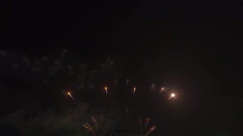 International fireworks festival display at night. Variety of colorful fireworks in holidays
