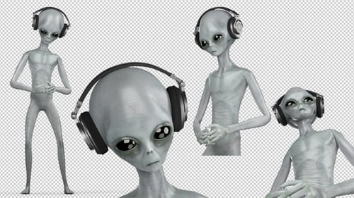 Futuristic Gray Aliens with Headphones Dancing Animation