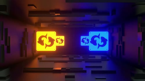 Abstract Neon Geometric Fish Logo Reveal Tunnel Animation