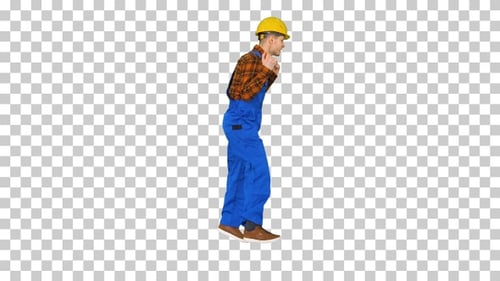 Joven trabajador de la construcción en casco bailando Hip-Hop alfa