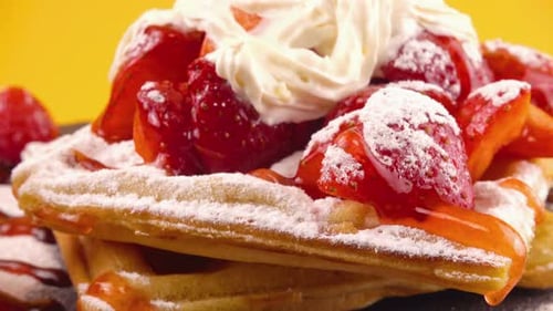 Waffles with Strawberries and Creamy Topping