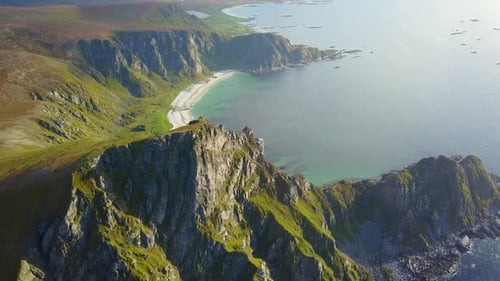Lofoten Islands and Beach Aerial View in Norway