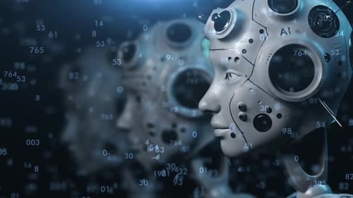 robots stand in a row watching what is happening in front of them