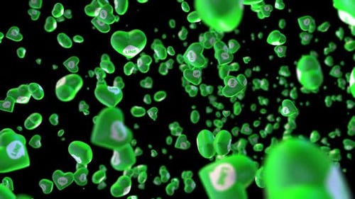Floating Green LINE App Hearts Abstract Animation