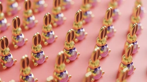 Animation en boucle de jolis lapins de Pâques sautant en chocolat. Joyeuses Pâques.