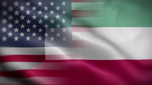 Waving Flags of United States and Hungary Together