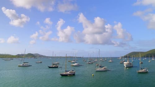 Boats moored at marina harbor, Le Marin