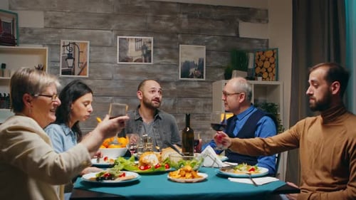 Family Dinner at Home, Talking and Eating