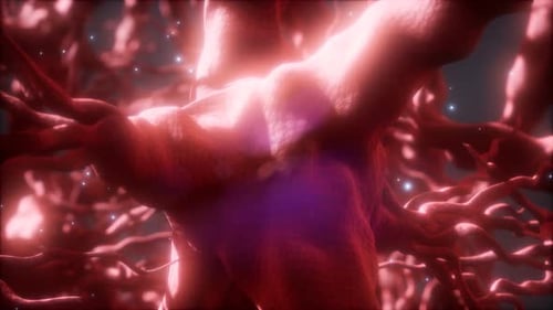 Animated Neural Network with Glowing Particles for Science and Medical