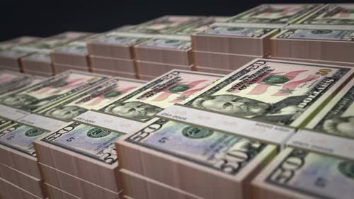 Ciclo de crescimento do pacote de notas de dinheiro em dólar