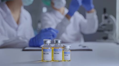 COVID-19 Vaccine Vials in Medical Laboratory