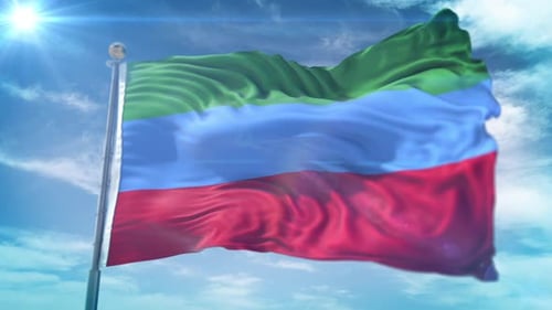 Dagestan Flag Waving Realistically with Bright Sunlight