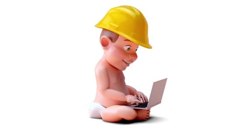 Fun 3D cartoon of a baby coding