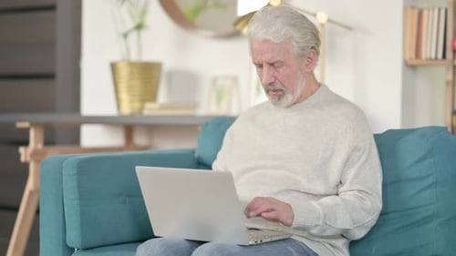 Old Man Closing Laptop and Leaving Room Going Away