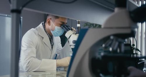 Científicos que estudian muestras en el