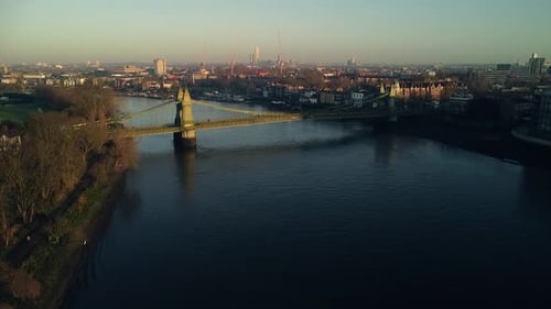 River Thames Drone Aerial Sunrise Sunset London Hammersmith Bridge 5