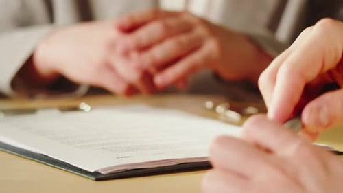 Customer Signing Contract Real Estate Agent Giving Home Keys Closeup Woman Realtor