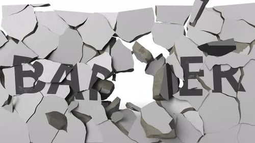 Crushing Concrete Wall with Painted BARRIER Word