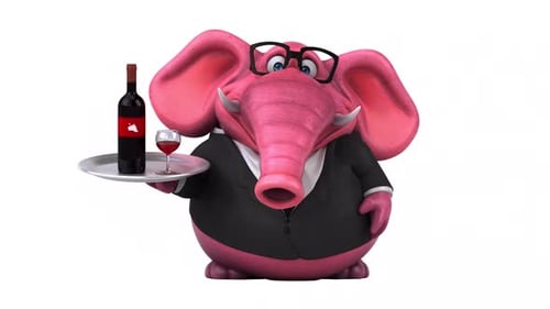 Funny Pink Elephant Presenting Wine 3D Animation