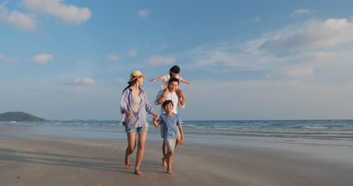 Family enjoyment expression on the beach