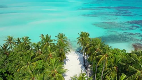 Aerial above scenery of tranquil sea view beach holiday by turquoise ocean with bright sand backgrou
