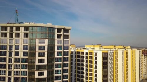 High residential apartment building under construction. Real estate development.