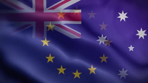 Waving European Union and Australia Flags Overlay Animation