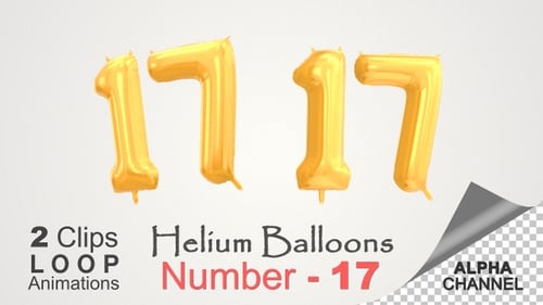 Animated Golden Foil Number 17 Balloon Loop