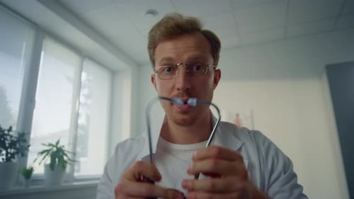 Doctor Wearing Stethoscope Checking Patient Lungs in Modern Clinic Pov Video