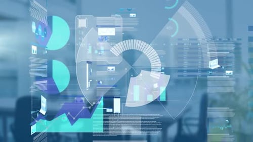 Digital Futuristic Data Visualization Display with HUD Interface