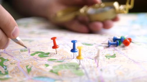 Mapping Route with Pins and Compass