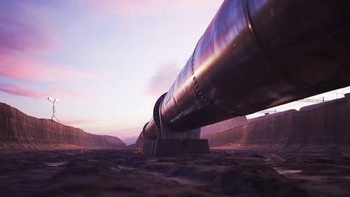 Industrial Pipeline Infrastructure 3D Animation at Sunset