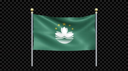 Macau Flag Waving In Double Pole Looped