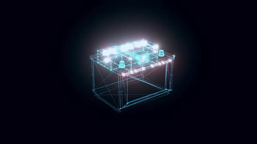 Glowing Wireframe Car Battery Technology Animation