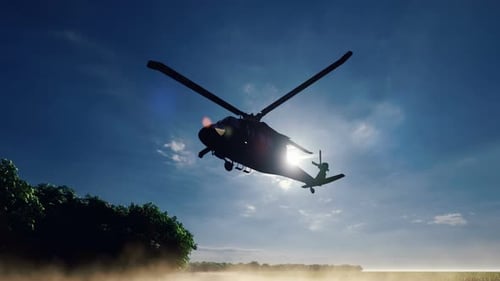 Hélicoptère sur une route poussiéreuse