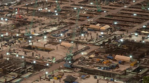 Time Lapse of Construction Site with Heavy Construction Machinery in Metropolis