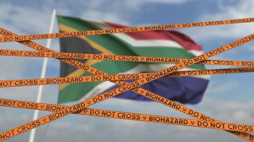 Cinta de precaución contra riesgos biológicos con bandera de Sudáfrica