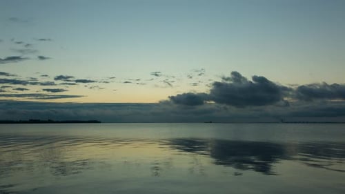 Cloudy Weather During Sunrise Over The River, Time Lapse