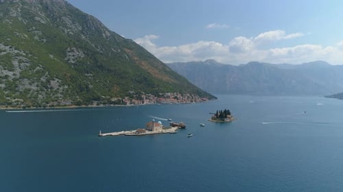 Aerial View of Boka Bay and Old Town Perast in Montenegro
