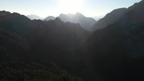 Majestic Mountain Range at Sunrise Aerial View