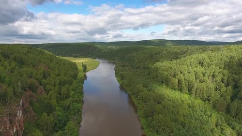 Aerial of Cave in Rock on Yuryuzan River in Russia