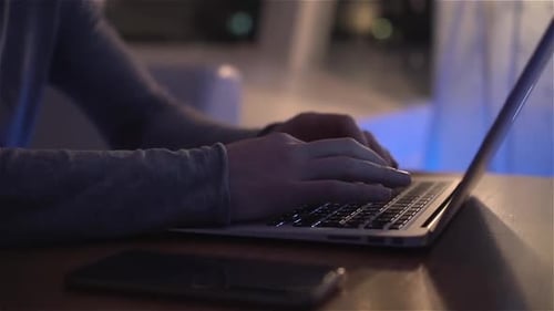 Mans Hands Night Work Laptop