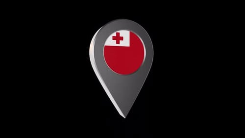 3D-Animationskarte-Zeiger mit Tonga-Flagge mit Alpha-Kanal - 2K