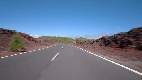 Driving a car with attached action cam in Teide National Park Tenerife