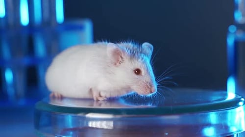 White Mouse on Platform in Laboratory Close Up
