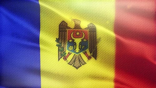 Moldova National Flag Waving in Realistic Fabric Animation